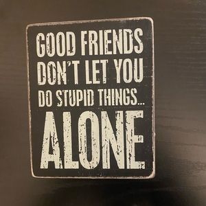 “Good Friends Don’t Let You Do Stupid Things Alone”  mini wooden plaque